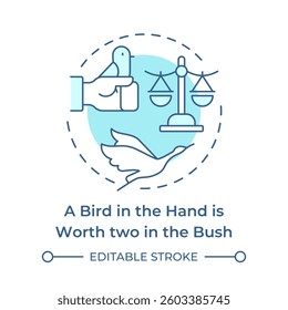 Bird in hand worth two in bush multi color concept icon. Value, balance. Metaphor, success. Round shape line illustration. Abstract idea. Graphic design. Easy to use in infographic, presentation