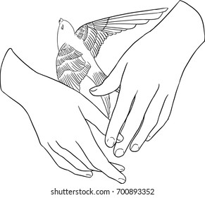 Bird in the Hands Tattoo