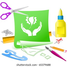 bird in hands. Vector paper template.