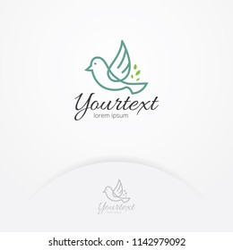 Bird of happiness logo design, Vector of bird flying with leaves, Bird vector logo template