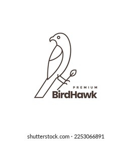 bird hawk perched twig lines art simple logo design vector icon illustration template
