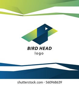 Bird head geometric logo with background. Colorful template for your emblem design. Vector eps 10.