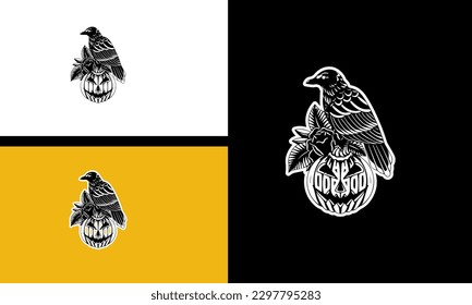 bird and head halloween vector line art design
