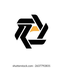 bird head and hexagonal circular wings logo vector