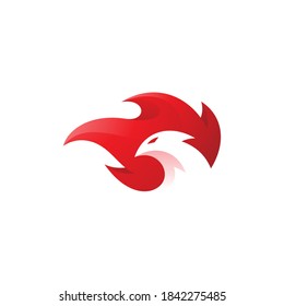 Bird Head Negative Space and Fire Flame Phoenix Logo Icon