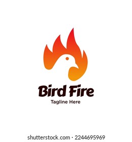 Bird Head Negative Space and Fire Flame bird Logo Icon 