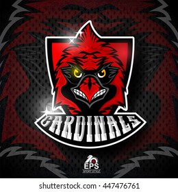 Bird Head On Red Shield. Logo For Any Sport Team Cardinals