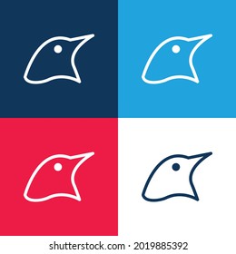 Bird Head Outline Blue And Red Four Color Minimal Icon Set