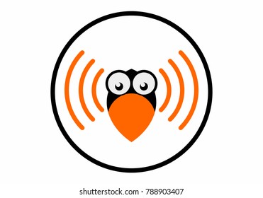 a bird head symbol with sound waves beside the head
