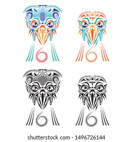 Bird head tribal stylized pattern