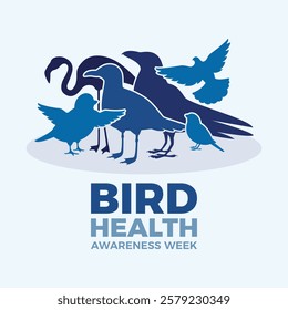 Bird Health Awareness Week poster vector illustration. Different species of birds blue silhouette vector. Template for background, banner, card. Every February. Important day