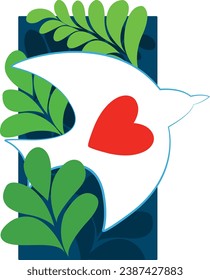 Pájaro con corazón en fuga. vector.