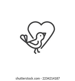 Bird and heart line icon. linear style sign for mobile concept and web design. Love dove outline vector icon. Symbol, logo illustration. Vector graphics