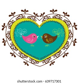 bird in heart ornament on a white background