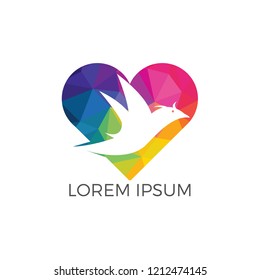 Bird in heart shape logo design. Love bird logo vector design. 