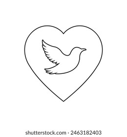 Bird with heart shape. Love and freedom icon line style isolated on white background. Vector illustration