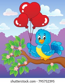 Pájaro con globos en forma de corazón tema 3 - ilustración vectorial eps10.