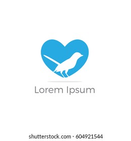 Bird in heart vector design. Loving and caring bird logo.
