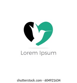 Bird in heart vector design. Loving and caring bird logo.