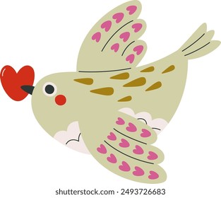 Bird With Heart Vector Illustration
