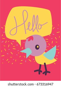 Bird Hello Greeting Card Template with bird