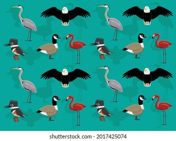 Bird Heron Eagle Kingfisher Geese Flamingo Vector Seamless Wallpaper