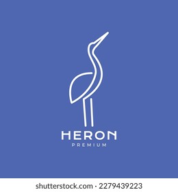 bird heron long leg long neck long beak lake line modern minimal logo design vector