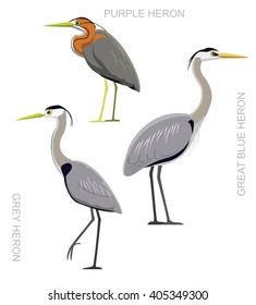 Bird Heron Set Cartoon Vector Illustration