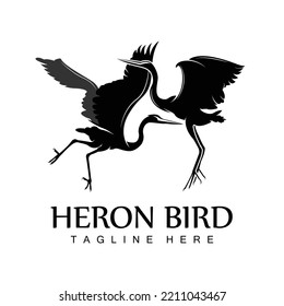 Bird Heron Stork Logo Design, Birds Heron Flying On The River Vector, Product Brand Illustration