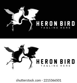 Bird Heron Stork Logo Design, Birds Heron Flying On The River Vector, Product Brand Illustration