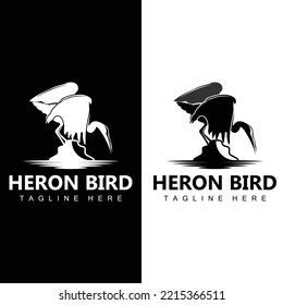 Bird Heron Stork Logo Design, Birds Heron Flying On The River Vector, Product Brand Illustration