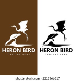 Bird Heron Stork Logo Design, Birds Heron Flying On The River Vector, Product Brand Illustration