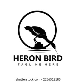 Bird Heron Stork Logo Design, Birds Heron Flying On The River Vector, Product Brand Illustration