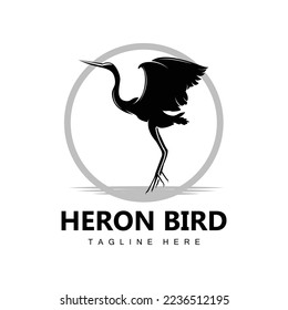 Bird Heron Stork Logo Design, Birds Heron Flying On The River Vector, Product Brand Illustration