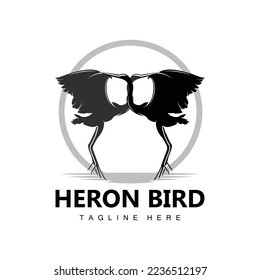 Bird Heron Stork Logo Design, Birds Heron Flying On The River Vector, Product Brand Illustration