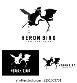 Bird Heron Stork Logo Design, Birds Heron Flying On The River Vector, Product Brand Illustration