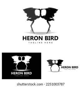 Bird Heron Stork Logo Design, Birds Heron Flying On The River Vector, Product Brand Illustration