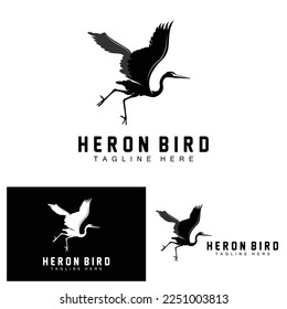 Bird Heron Stork Logo Design, Birds Heron Flying On The River Vector, Product Brand Illustration