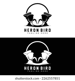 Bird Heron Stork Logo Design, Birds Heron Flying On The River Vector, Product Brand Illustration