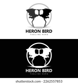 Bird Heron Stork Logo Design, Birds Heron Flying On The River Vector, Product Brand Illustration