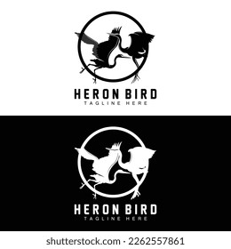 Bird Heron Stork Logo Design, Birds Heron Flying On The River Vector, Product Brand Illustration