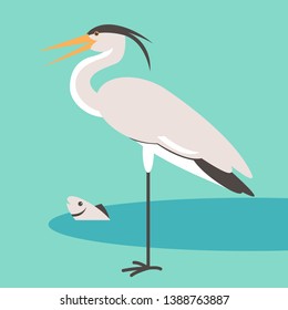 bird heron ,vector illustration, flat style,profile side