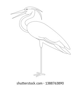 bird heron ,vector illustration, lining draw,profile side