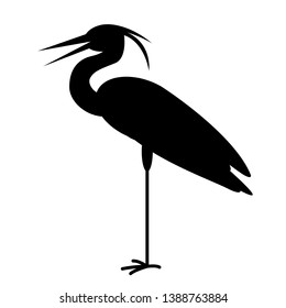 bird heron ,vector illustration,black silhouette,profile side