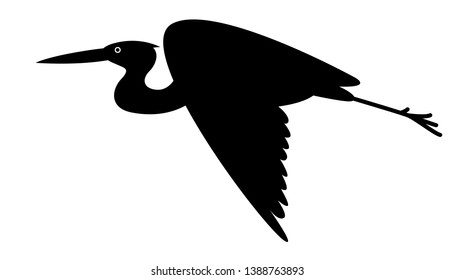 bird heron ,vector illustration,black silhouette,profile side