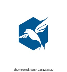 bird in a hexagon with negative spaces logo vector icon template
