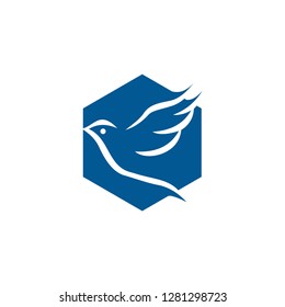 bird in a hexagon with negative spaces logo vector icon template