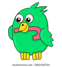 ein Vogel, der einen Bonbonbon in seinem Schnabel hält, Vektorgrafik. doodle Symbol kawaii.
