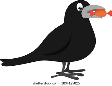 Bird holding  candy, illustration, vector on white background