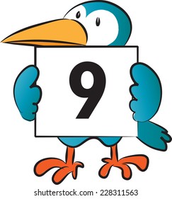 bird holding a card with Numbers